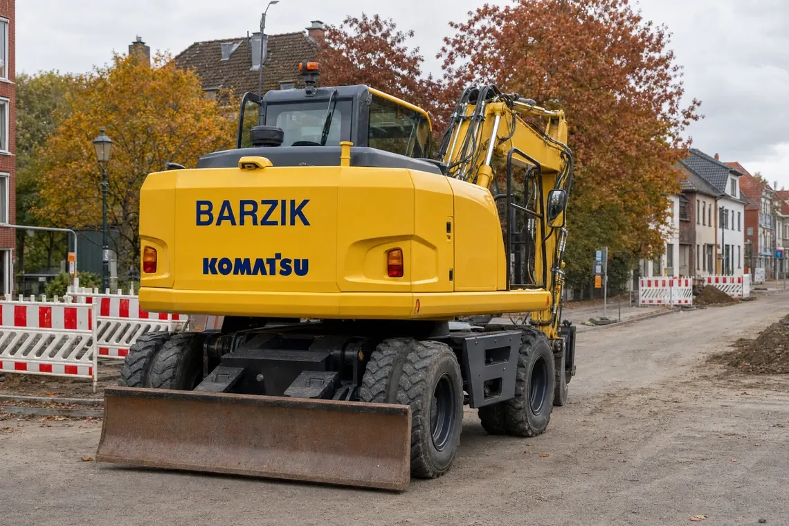 Komatsu Mobilbagger im Straßenraum